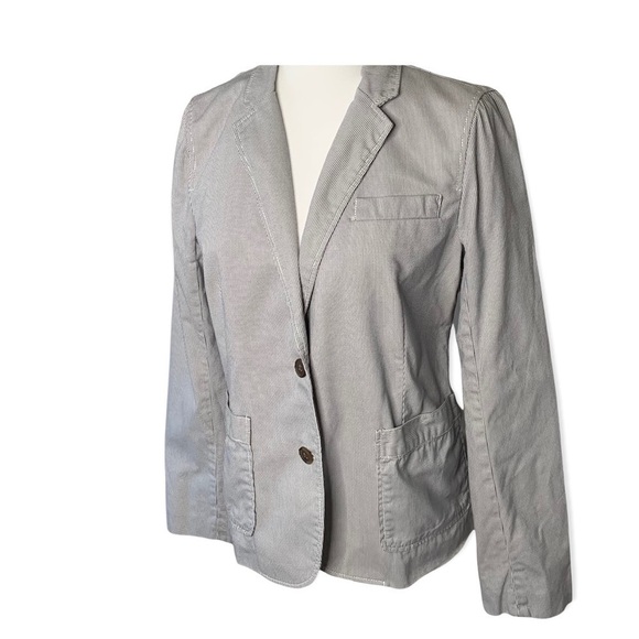J crew factory womens blazer sz 6 blue pin stripe schoolboy academia pocket - Picture 3 of 10